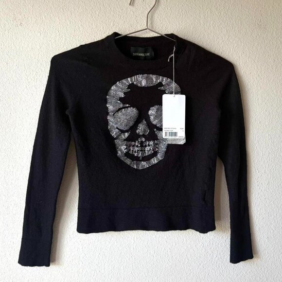 Zadig & Voltaire New With Tags Black Cashmere Sweater Rhinestone Skull - Picture 1 of 7